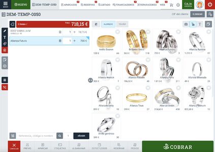 Listado de selección de productos en TPV Online