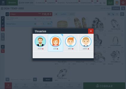 Menú de cambio de operador de caja en TPV Online