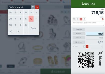 Captura de menú de cobro en TPV Online