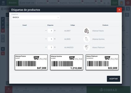 Generados dinámico de etiquetas TPV Online