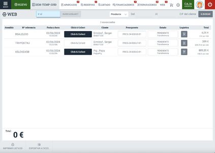 Listado y gestión de pedidos web TPV Online